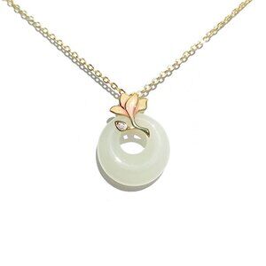 Lotus 925 Sterling Silver white Nephrite Jade Necklace For Her- 14K Gold Plated